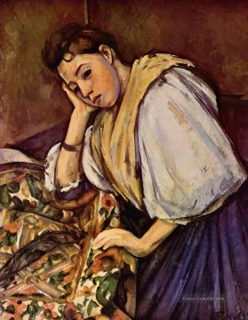 Junges italienisches Mädchen das auf ihrem Ellbogen Paul Cezanne stillsteht Ölgemälde